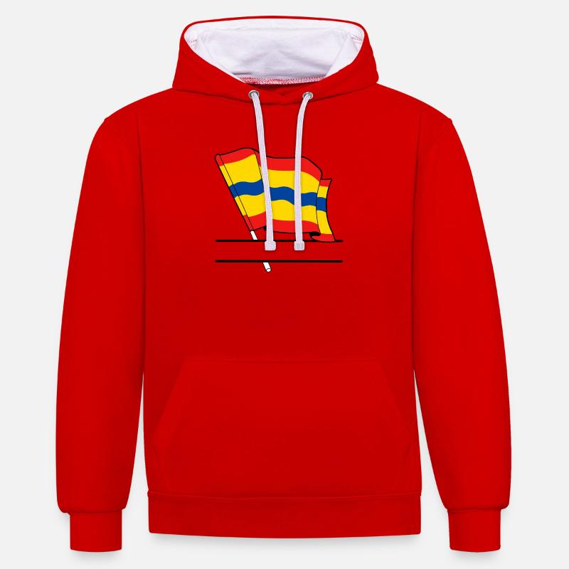 Drapeau Overijssel bannière de texte - Sweat à capuche contrasté - rouge/blanc