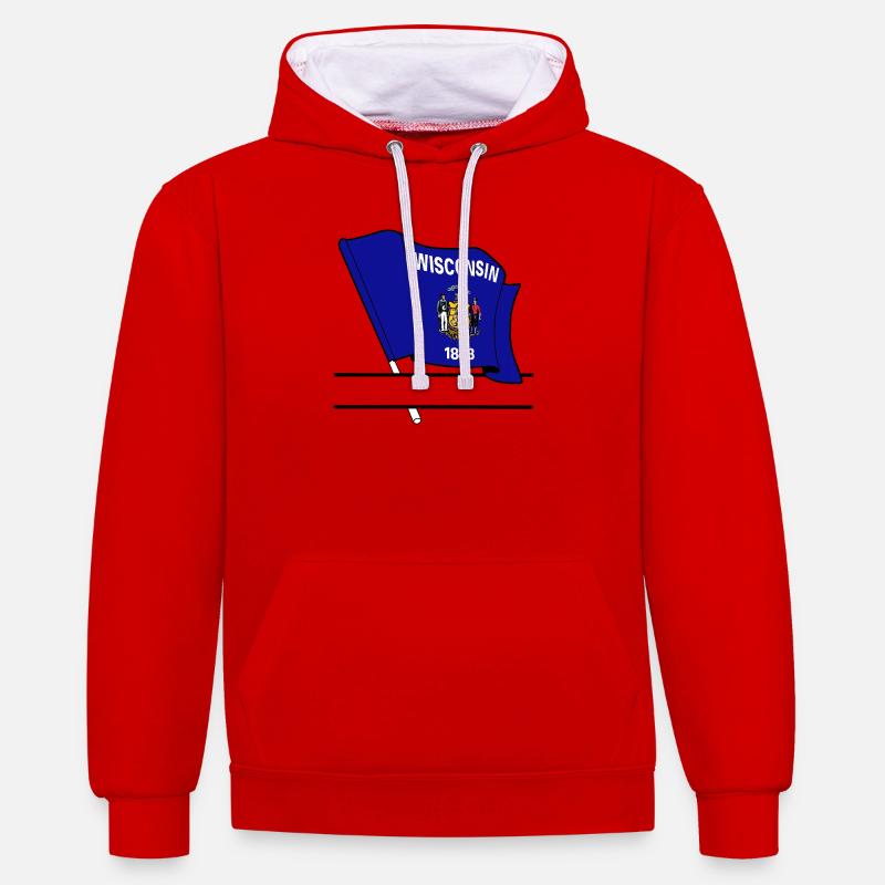 Drapeau Wisconsin bannière de texte - Sweat à capuche contrasté - rouge/blanc