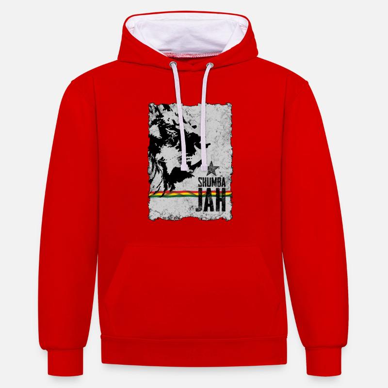 Visage de lion avec drapeau reggae - Sweat à capuche contrasté - rouge/blanc