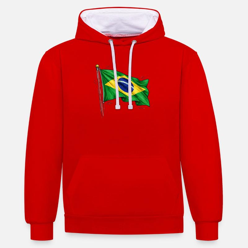 Drapeau du Brésil - Sweat à capuche contrasté - rouge/blanc