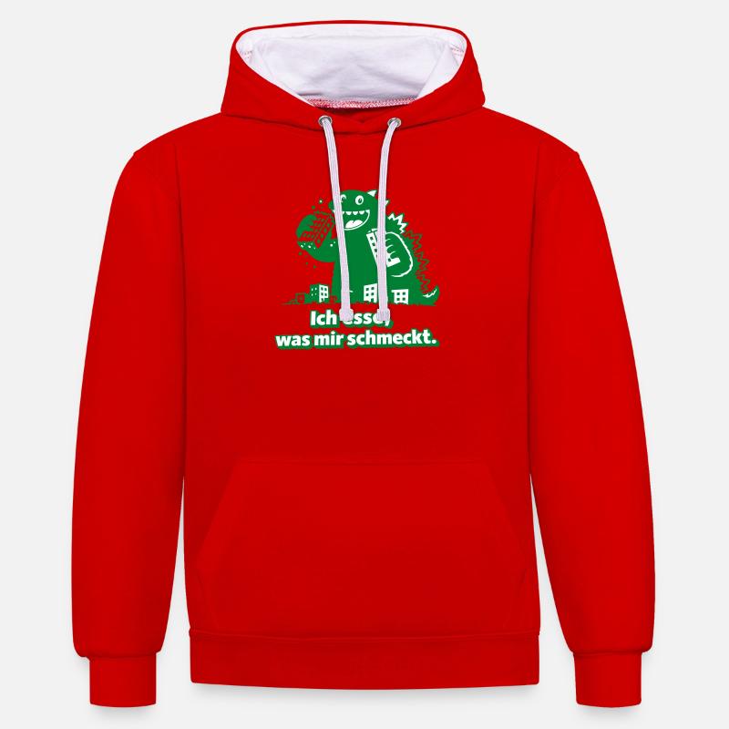 Je mange ce que j’aime, Monster - Sweat à capuche contrasté - rouge/blanc