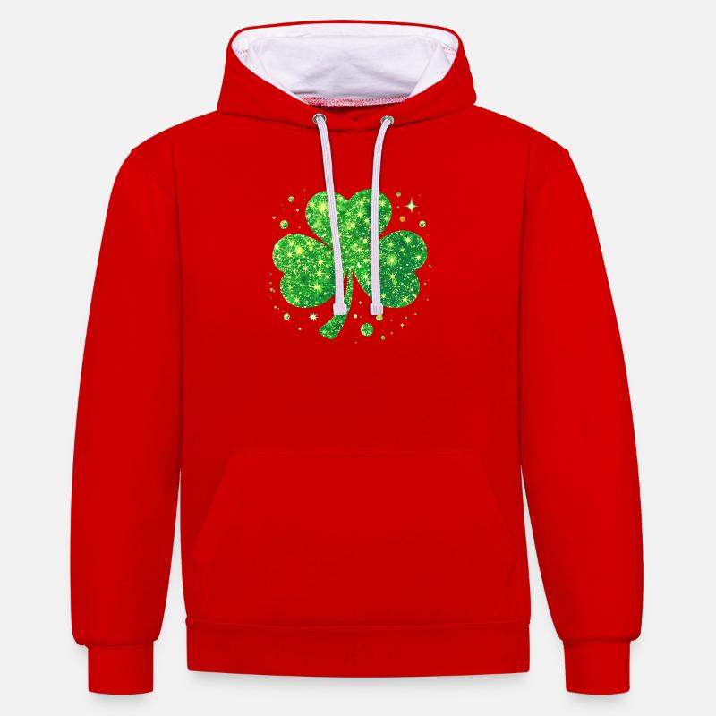 Fête de la Saint-Patrick Trèfle Lucky - Sweat à capuche contrasté - rouge/blanc