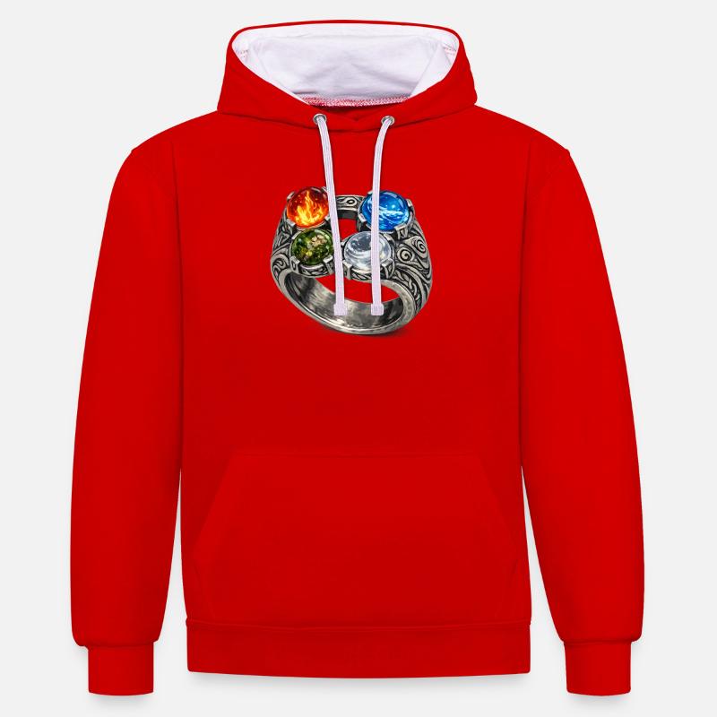 Vier-Elemente-Ring mit Edelsteinen - Kontrast-Hoodie - Rot/Weiß