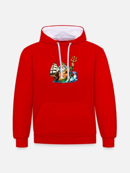 Neptune with sailing ship - Contrast hoodie - red/white