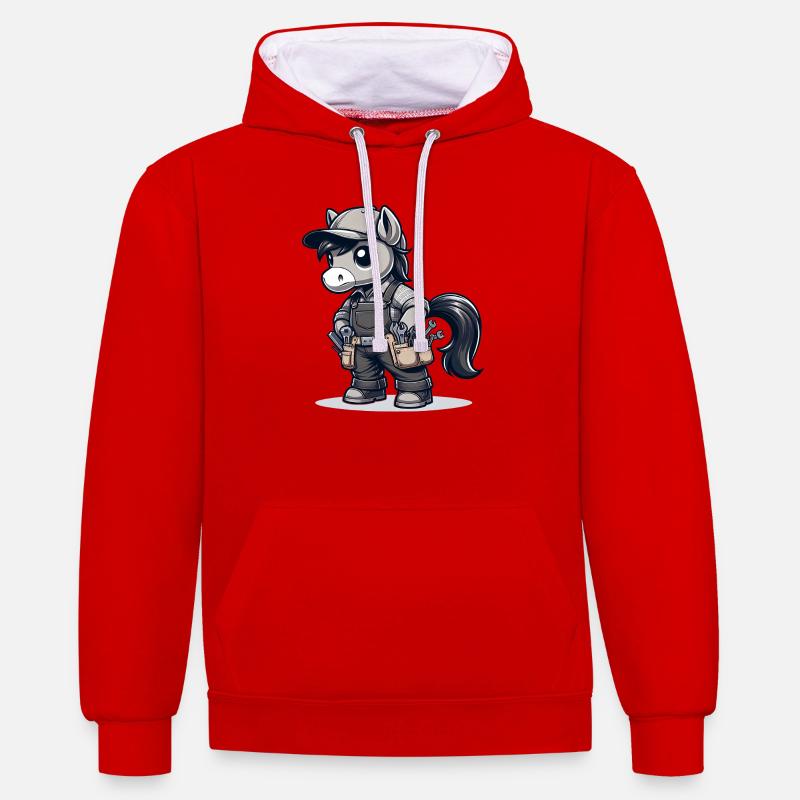 Artisan de cheval mignon - Sweat à capuche contrasté - rouge/blanc