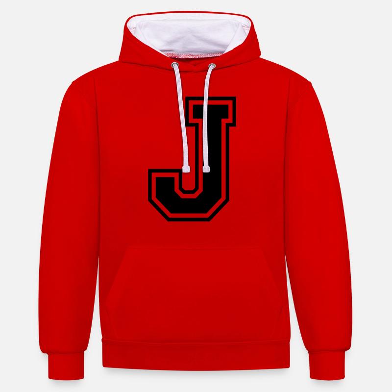 Lettre J Équipe Foot baseball basket université - Sweat à capuche contrasté - rouge/blanc
