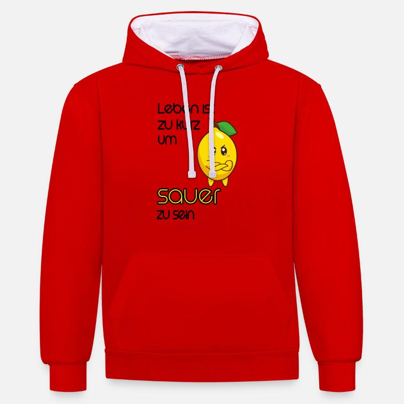 Zitrone Comic Lustig mit Spruch - Kontrast-Hoodie - Rot/Weiß