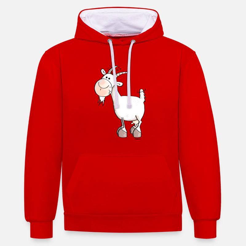 Chèvre - Capra - Caprinés - Sweat à capuche contrasté - rouge/blanc