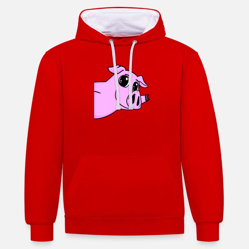 Salutation des cochons - Sweat à capuche contrasté - rouge/blanc