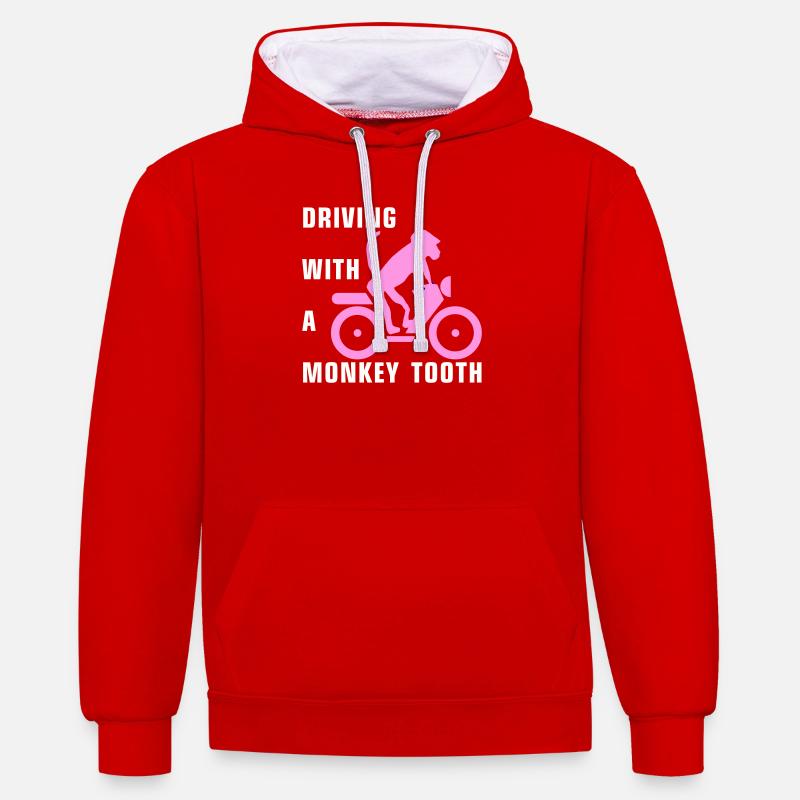 Driving with a monkey tooth - Affenzahn - Kontrast-Hoodie - Rot/Weiß