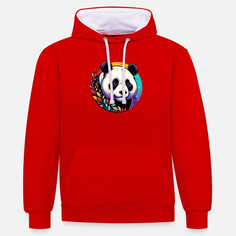 Panda - Sweat à capuche contrasté - rouge/blanc