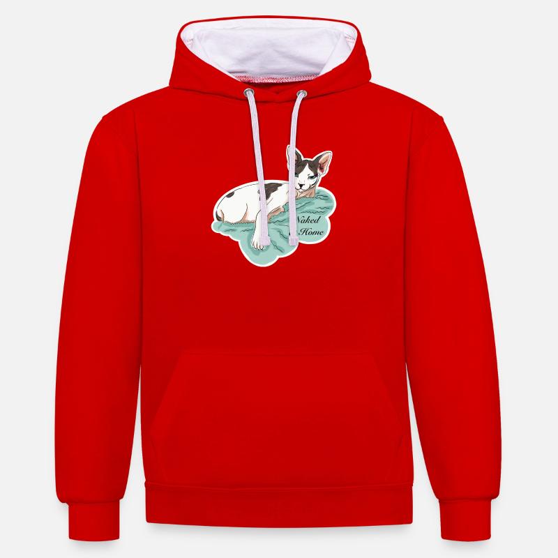 Sphynx nu à la maison - Sweat à capuche contrasté - rouge/blanc