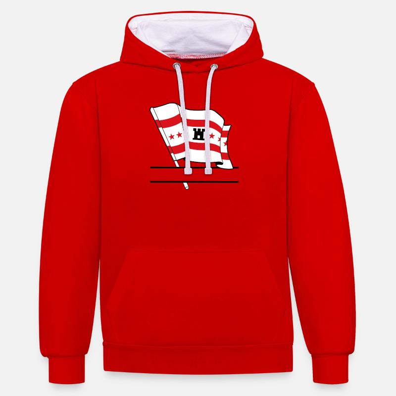 Drapeau Drenthe bannière de texte - Sweat à capuche contrasté - rouge/blanc