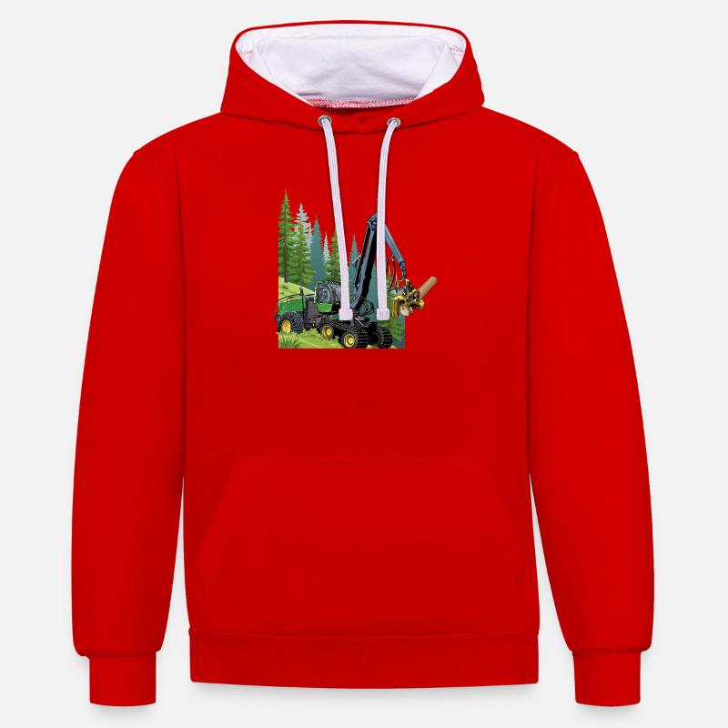Récolteuse, moissonneuse en forêt - Sweat à capuche contrasté - rouge/blanc