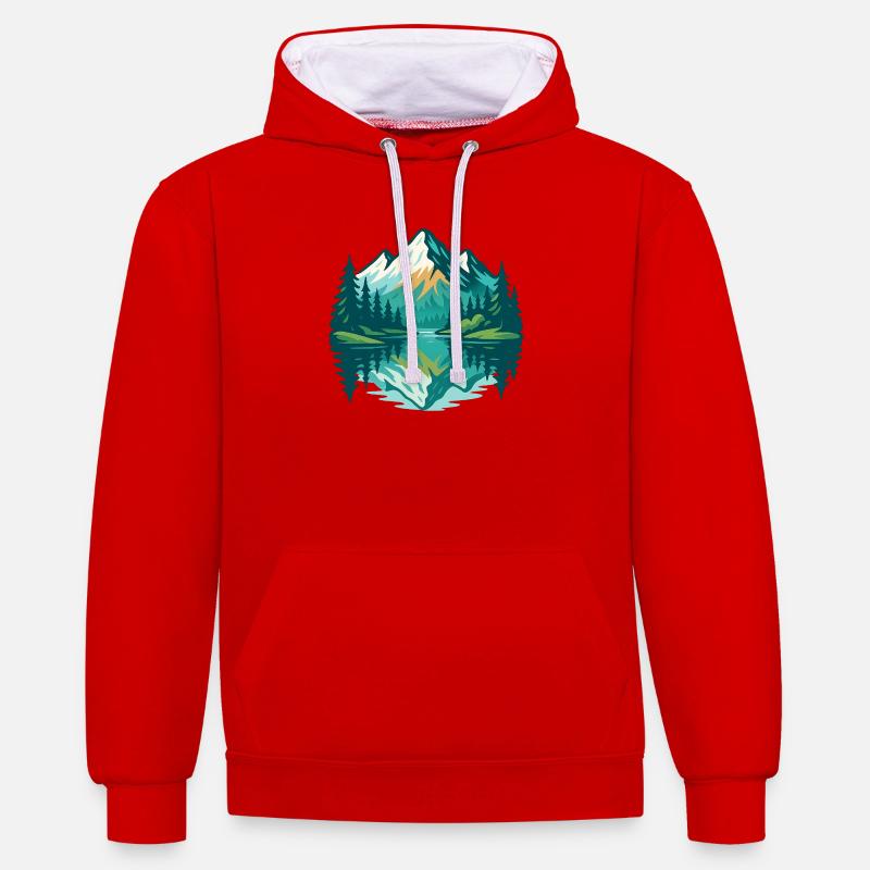Réflexion alpine - Sweat à capuche contrasté - rouge/blanc
