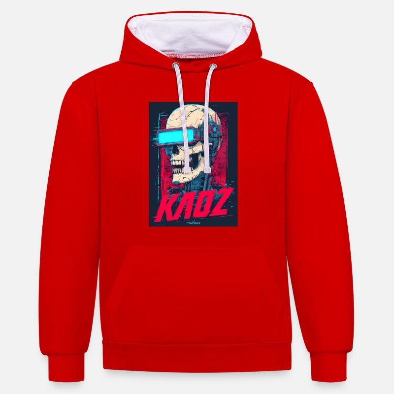 Kaoz Cyber Skull VR Neon - Sweat à capuche contrasté - rouge/blanc