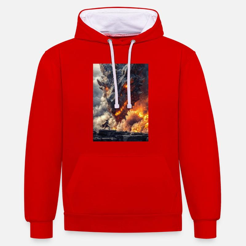 Dragon Clash Front de guerre ardent - Sweat à capuche contrasté - rouge/blanc