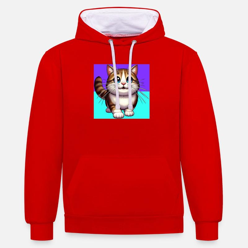 chat - Sweat à capuche contrasté - rouge/blanc
