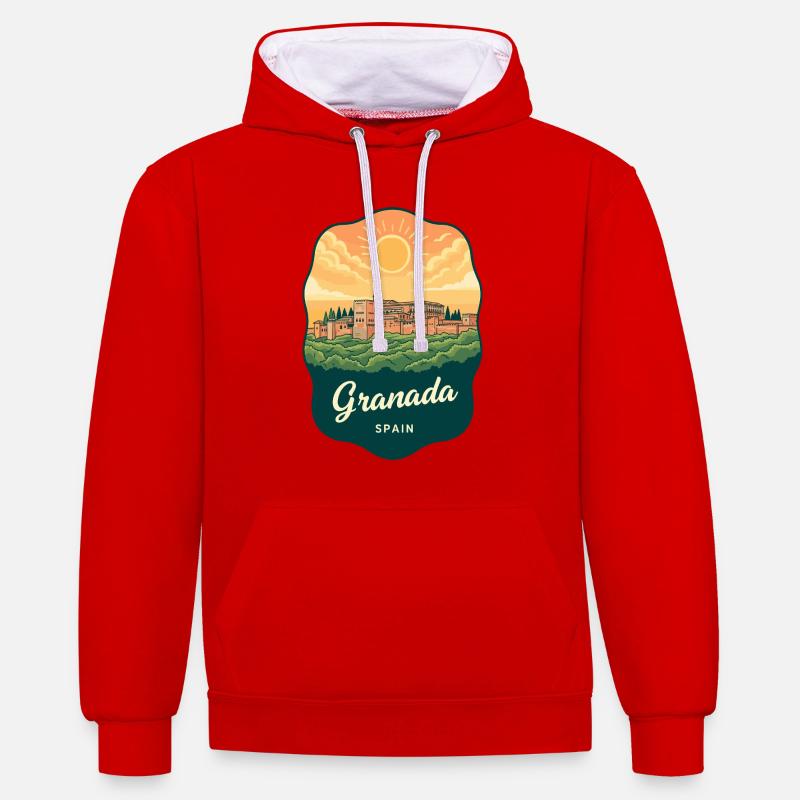 Granada Alhambra Palac Retro Sunset Badge - Sweat à capuche contrasté - rouge/blanc