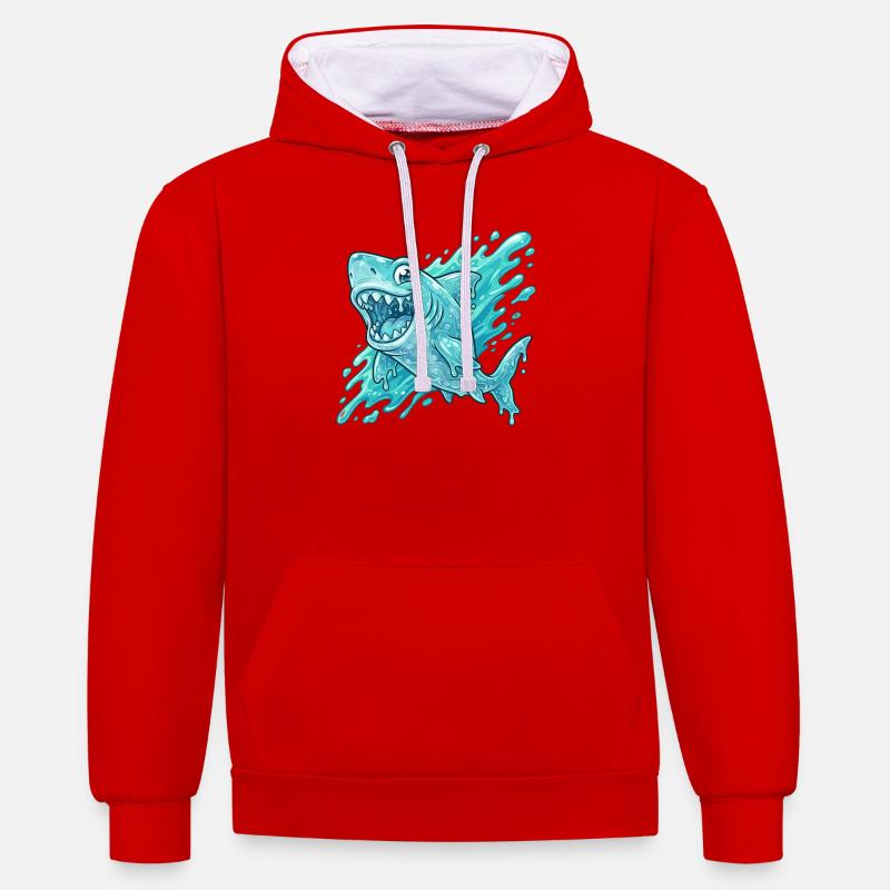 Aventure de Splash Shark Bleu - Sweat à capuche contrasté - rouge/blanc