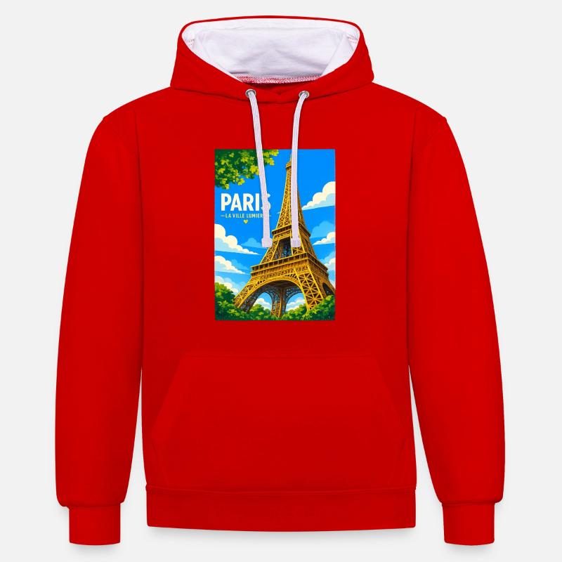 Paris Ville Lumière - Sweat à capuche contrasté - rouge/blanc