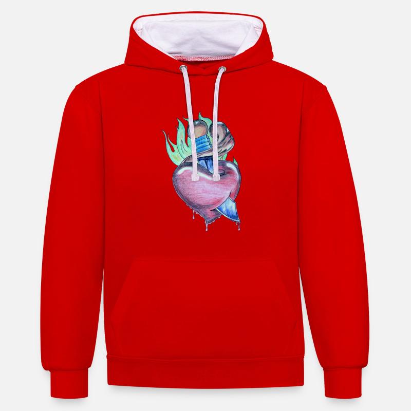 Loderndes Herz - Kontrast-Hoodie - Rot/Weiß