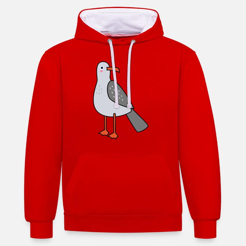 La mouette - Sweat à capuche contrasté - rouge/blanc