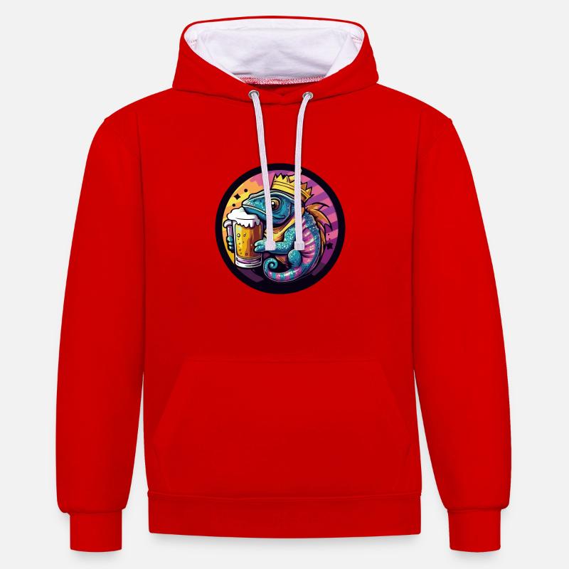 Chameleon Bier Comic - Kontrast-Hoodie - Rot/Weiß