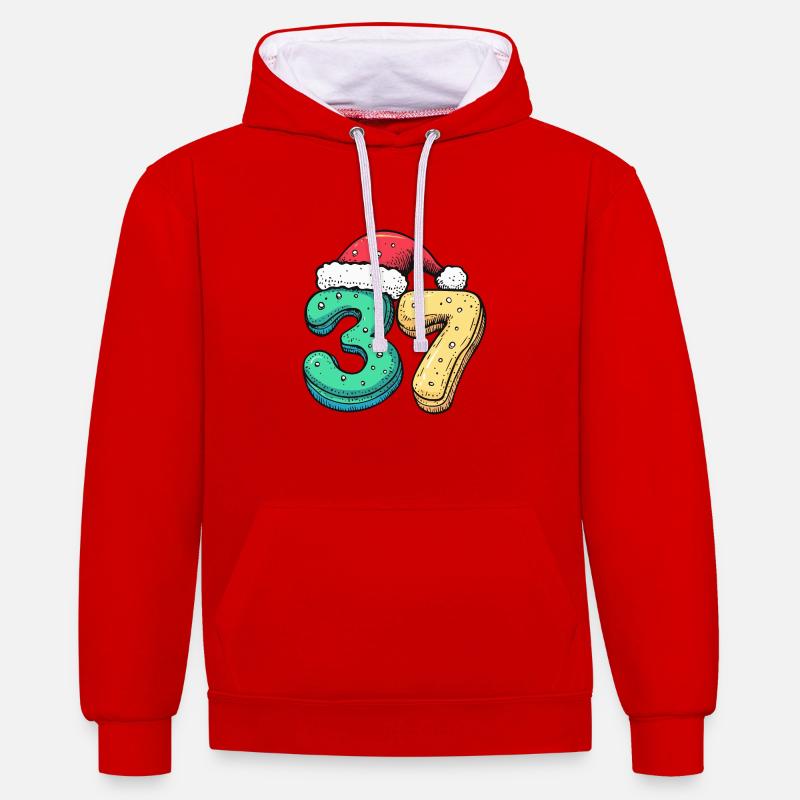 37 Numéro Noël - Sweat à capuche contrasté - rouge/blanc