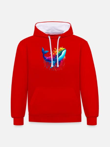 Whale - Contrast hoodie - red/white