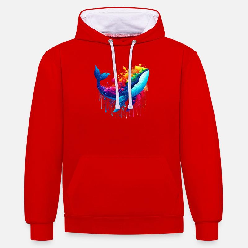 Wal - Kontrast-Hoodie - Rot/Weiß