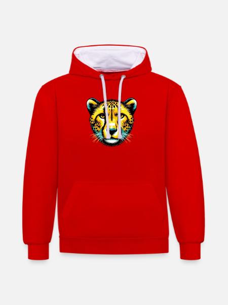 Guépard - Sweat à capuche contrasté - rouge/blanc