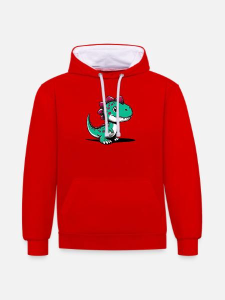 Dinosaure - Sweat à capuche contrasté - rouge/blanc