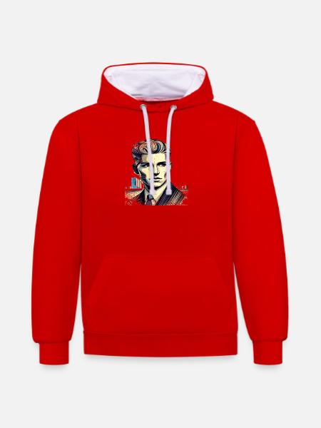 Unknown | Stranger | frayed edge - Contrast hoodie - red/white