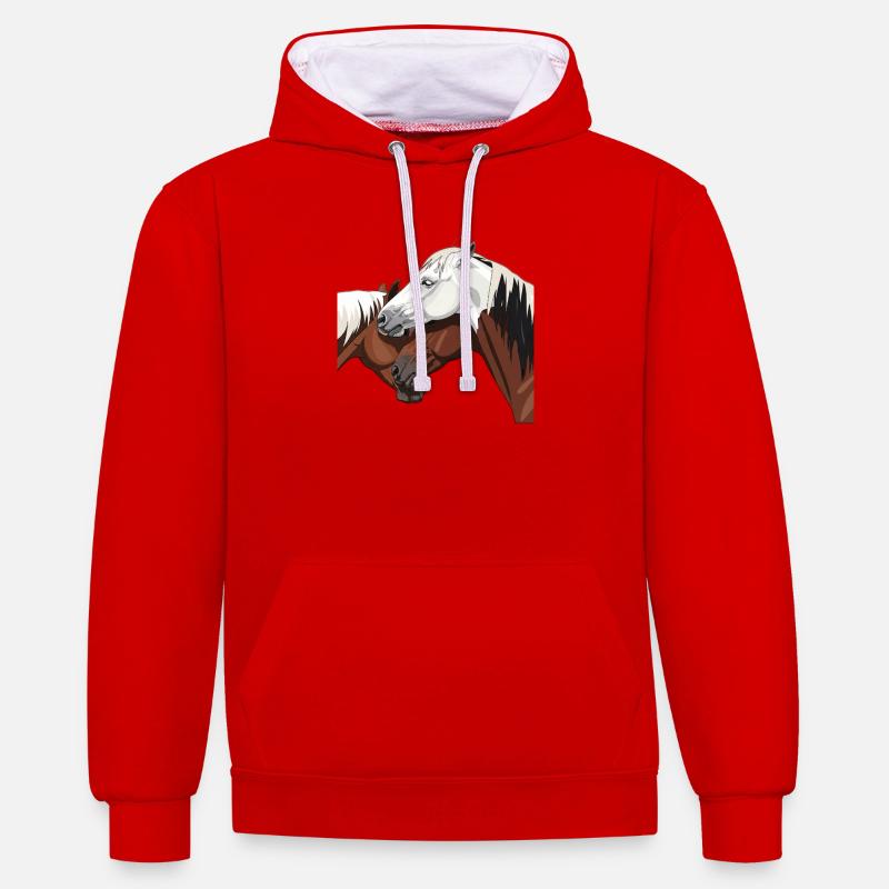 Impression de cheval élégant - Sweat à capuche contrasté - rouge/blanc