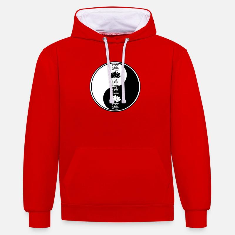 Fleur de lotus yin yang - Sweat à capuche contrasté - rouge/blanc