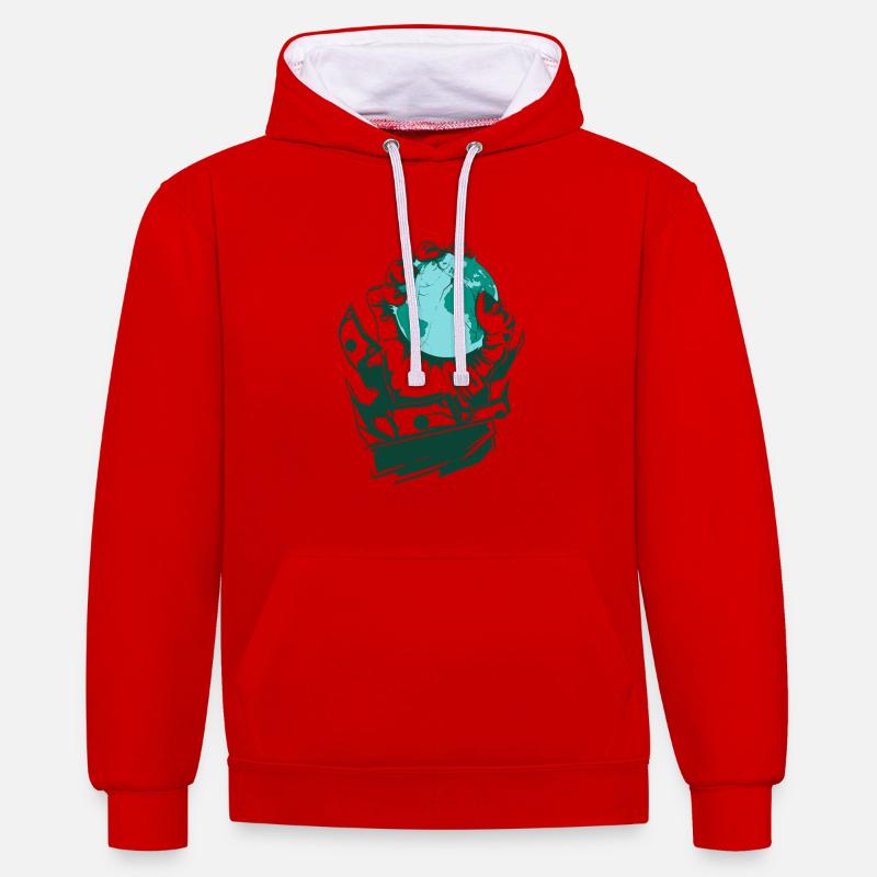 BasedWear - Main de la cupidité - Sweat à capuche contrasté - rouge/blanc