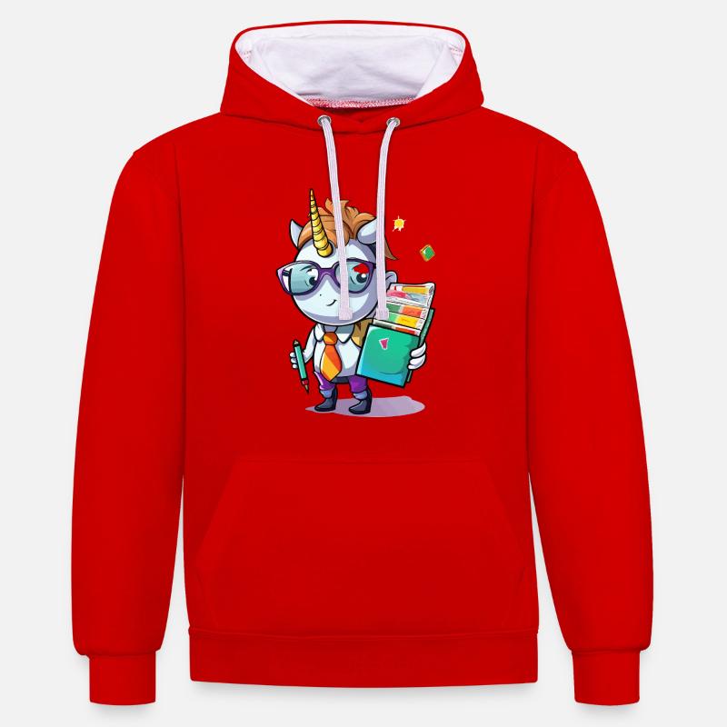 Sorcier de l’école Nerdicorn - Sweat à capuche contrasté - rouge/blanc