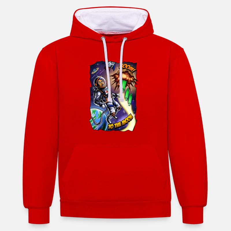 Aventure lunaire : bande dessinée Astronaut - Sweat à capuche contrasté - rouge/blanc