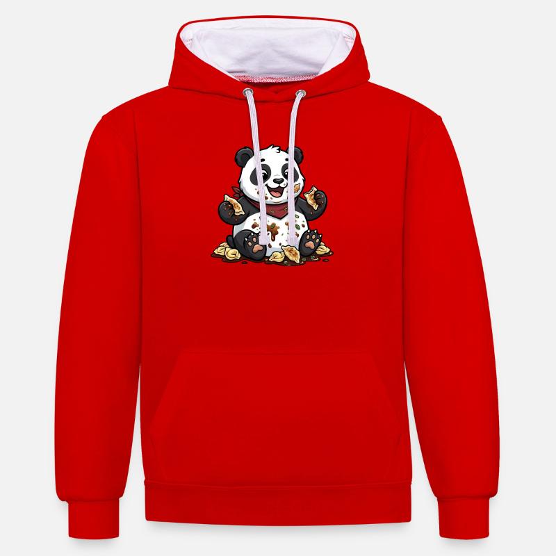 Panda mignon avec Tortellini Chaos - Sweat à capuche contrasté - rouge/blanc