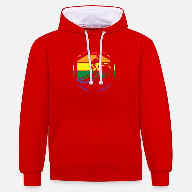 Rainbow Wave Surfer Circle - Contrast hoodie - red/white