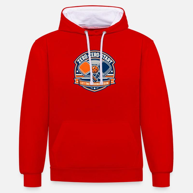 Zero-Zero-Start Trinkbadge - Kontrast-Hoodie - Rot/Weiß