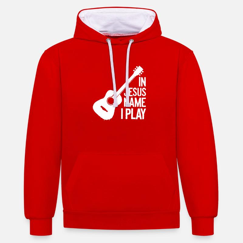 Service divin avec guitare - Sweat à capuche contrasté - rouge/blanc