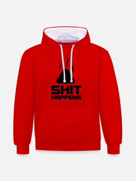 shit happens - Kontrast-Hoodie - Rot/Weiß