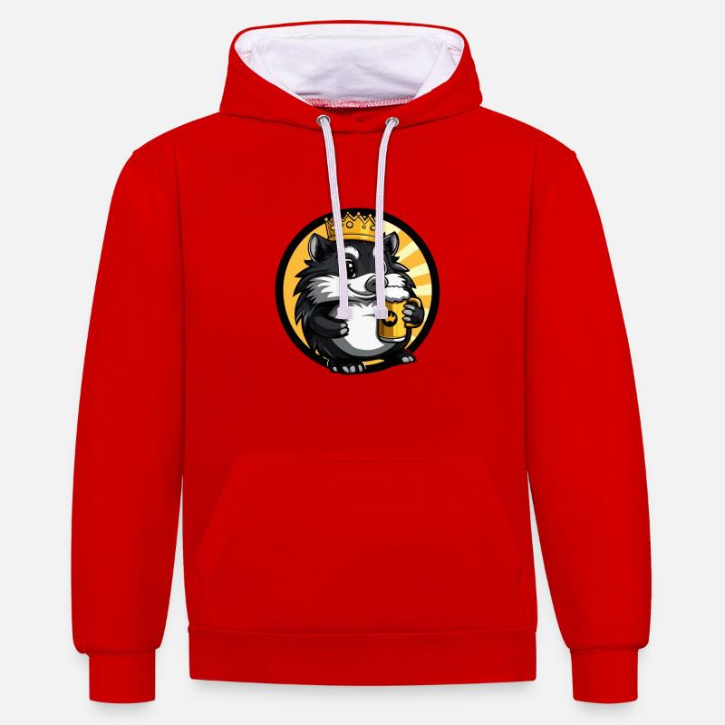 Hérisson Bière Bande Dessinée - Sweat à capuche contrasté - rouge/blanc