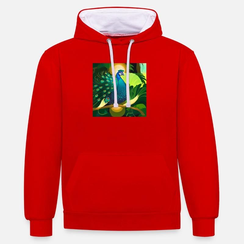 Paon - Sweat à capuche contrasté - rouge/blanc