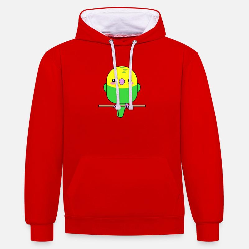 Perroquet Budgerigar - Sweat à capuche contrasté - rouge/blanc