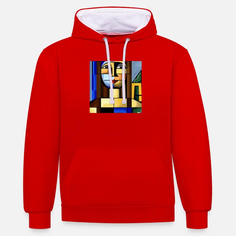 Mona Cube - Sweat à capuche contrasté - rouge/blanc