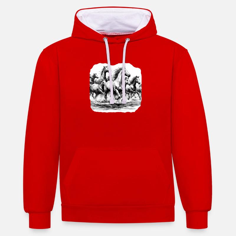 Les chevaux - Sweat à capuche contrasté - rouge/blanc