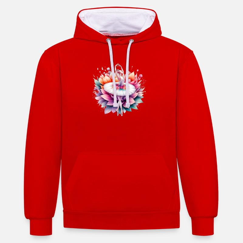 Danseuse de ballet avec tutu - Sweat à capuche contrasté - rouge/blanc